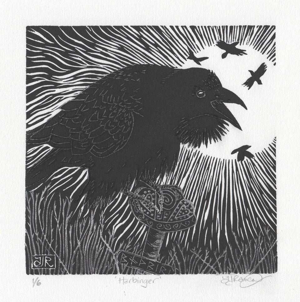 39. Alison Raven, Harbinger, Linocut print, 33x33cm