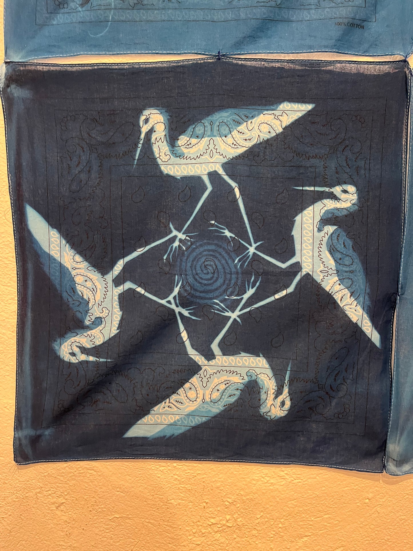 25(g). Iona Julian-Walters, Pied Stilts, 2025, Cyanotype on bandanas, 56 x 56cm