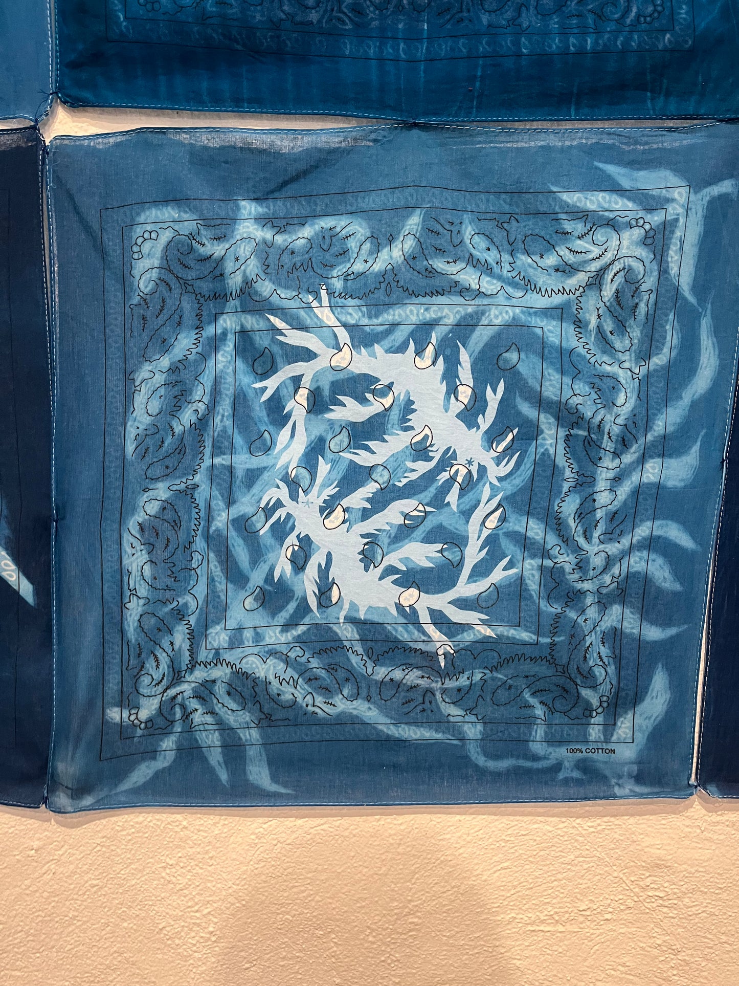 25(h). Iona Julian-Walters, Leafy Sea Dragons, 2025, Cyanotype on bandanas, 56 x 56cm