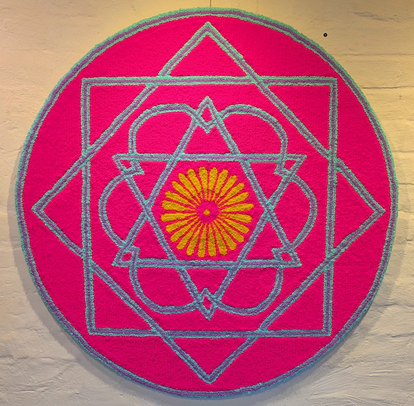 (1) Allanah Sarafian. Relic Rewired. 2025. Tufted yarn + timber board