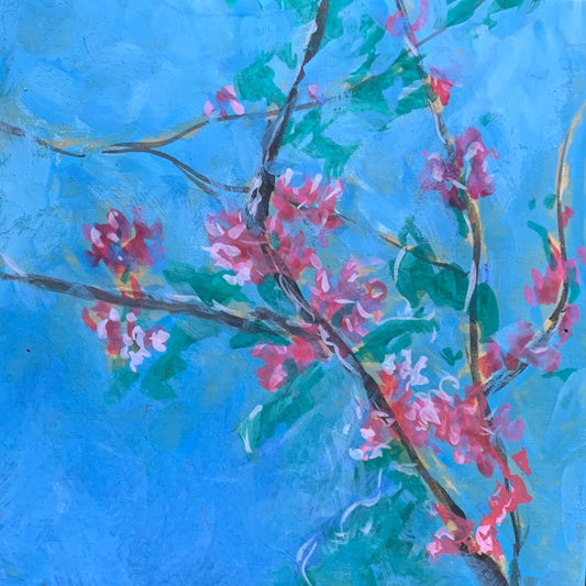 25.Lynne Lund, Food for Blue/Pink Eudia Tree, Ulysses Butterfly Tree, Oil, 15x15cm