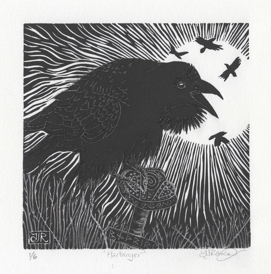 39. Alison Raven, Harbinger, Linocut print, 33x33cm
