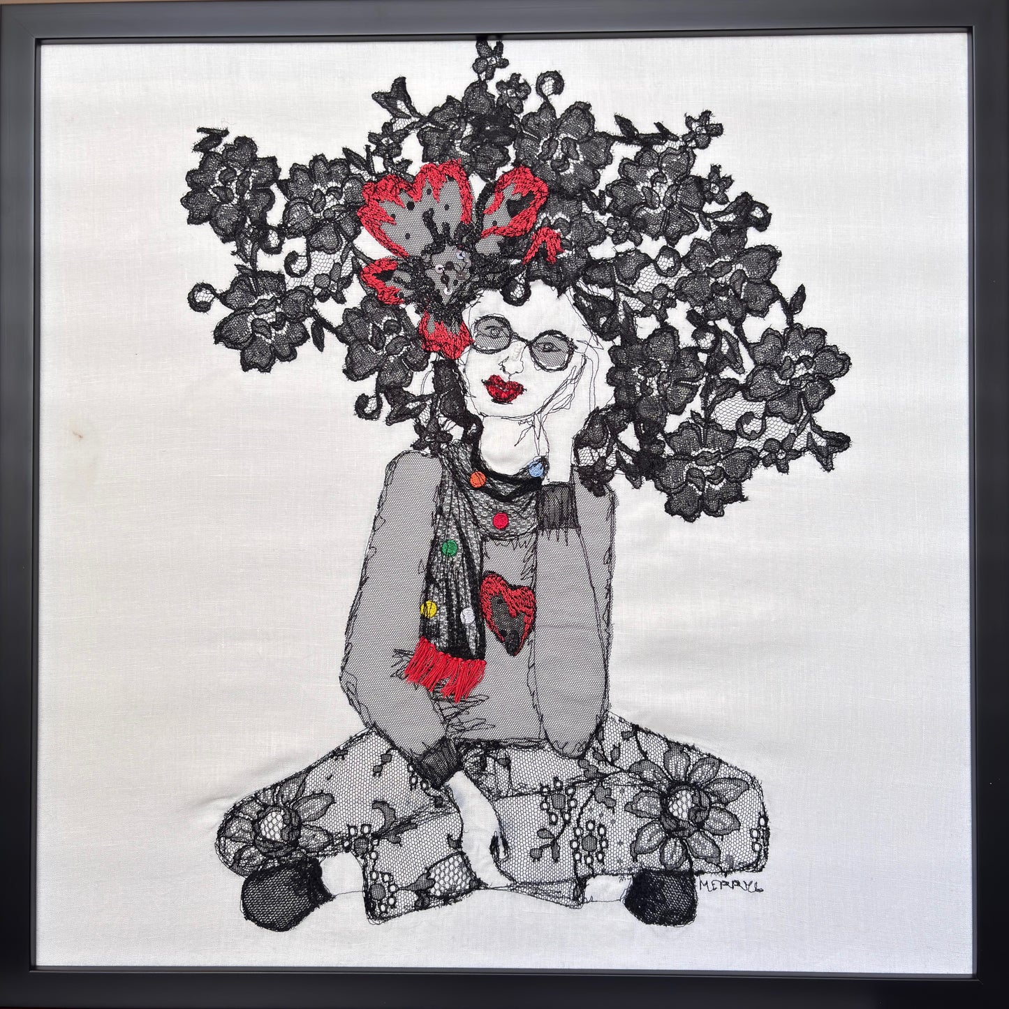 7. Merryl Shand, Peace Love & Flower Pants, Machine Embroidery 50 x 50 cm