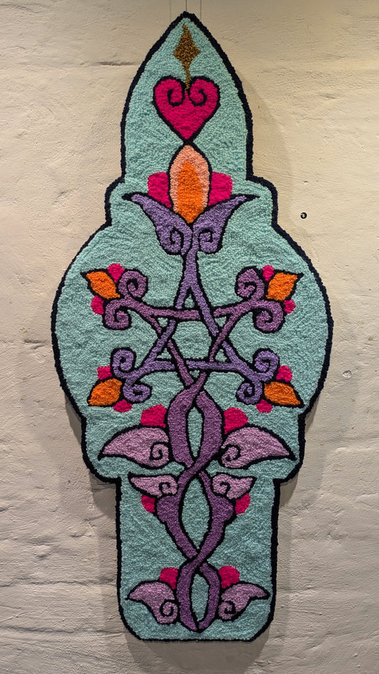 (8) Allanah Sarafian. Flower in the Margin. 2025. Tufted yarn and timber board