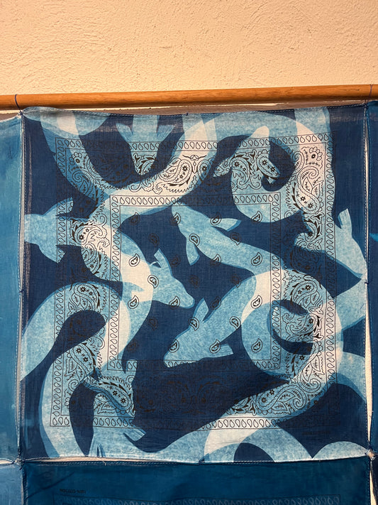 25(b). Iona Julian-Walters, Short Finned Eels, 2025, Cyanotype on bandanas, 56 x 56cm