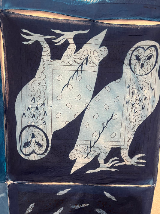 25(f). Iona Julian-Walters, Barn Owls, 2025, Cyanotype on bandanas, 56 x 56cm
