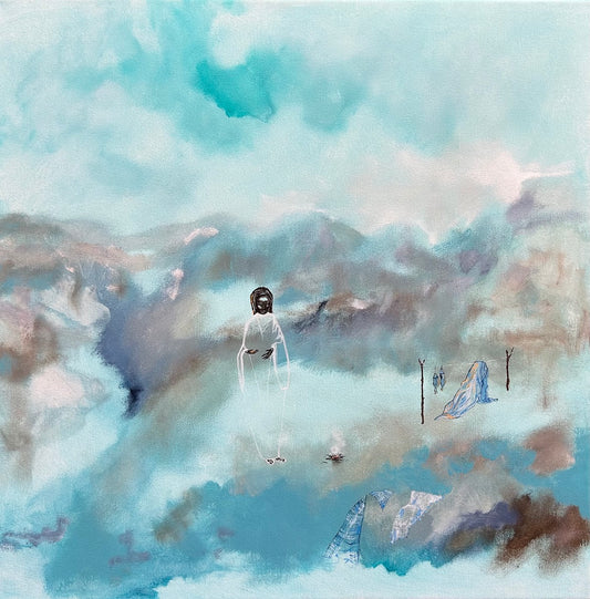 14. Waiting At Shore, 2025, Acrylic & Ink on Canvas, 64.5 x 65.5cm