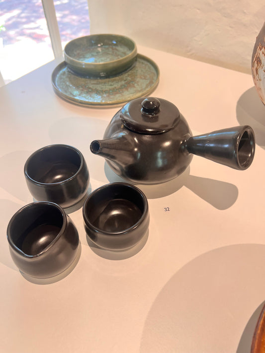 32. Linda Bryan, 2025, Tuesday 2B "Black Pearl Teapot Set", stoneware, ceramic